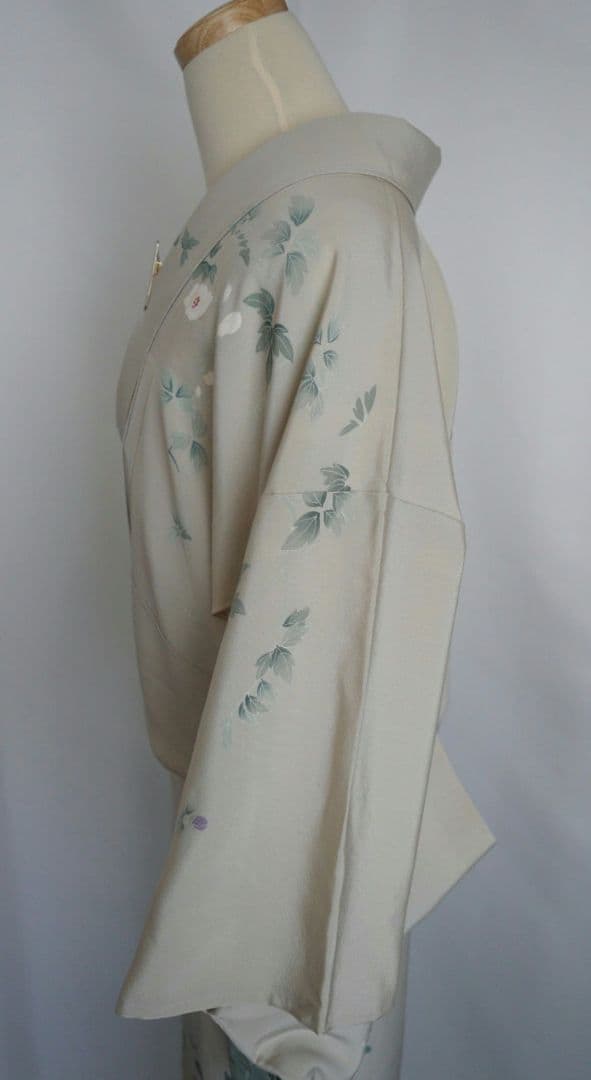 緑み薄い灰色訪問着セット 正絹 袷 作家