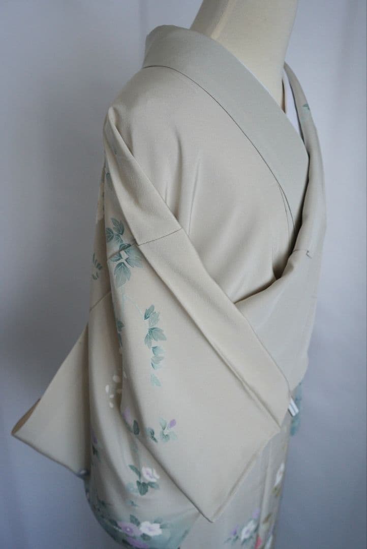 緑み薄い灰色訪問着セット 正絹 袷 作家