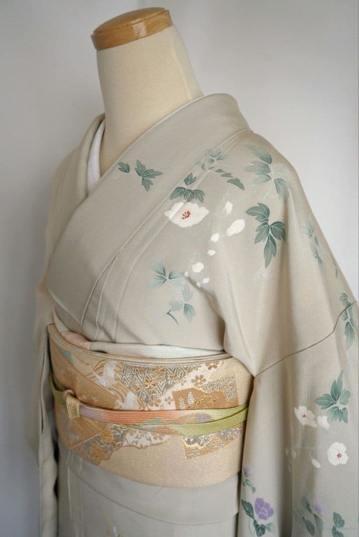 緑み薄い灰色訪問着セット 正絹 袷 作家