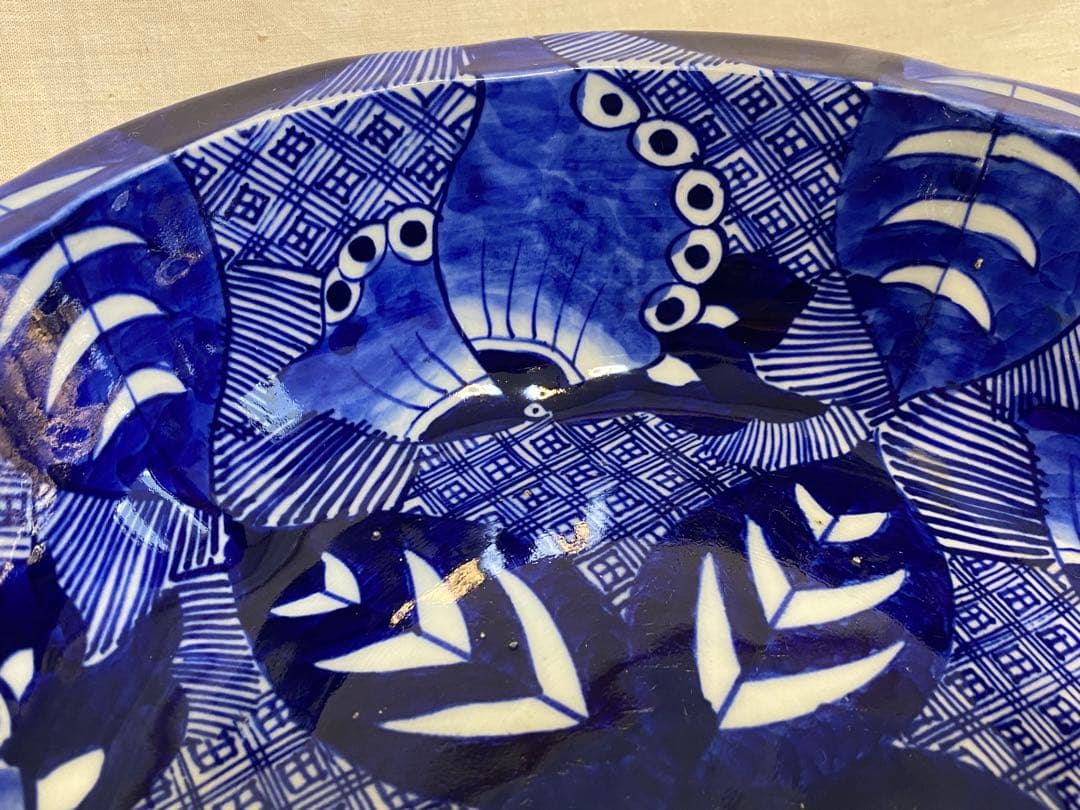 伊万里　古伊万里　染付　ベロ藍　花の図　蝶の図