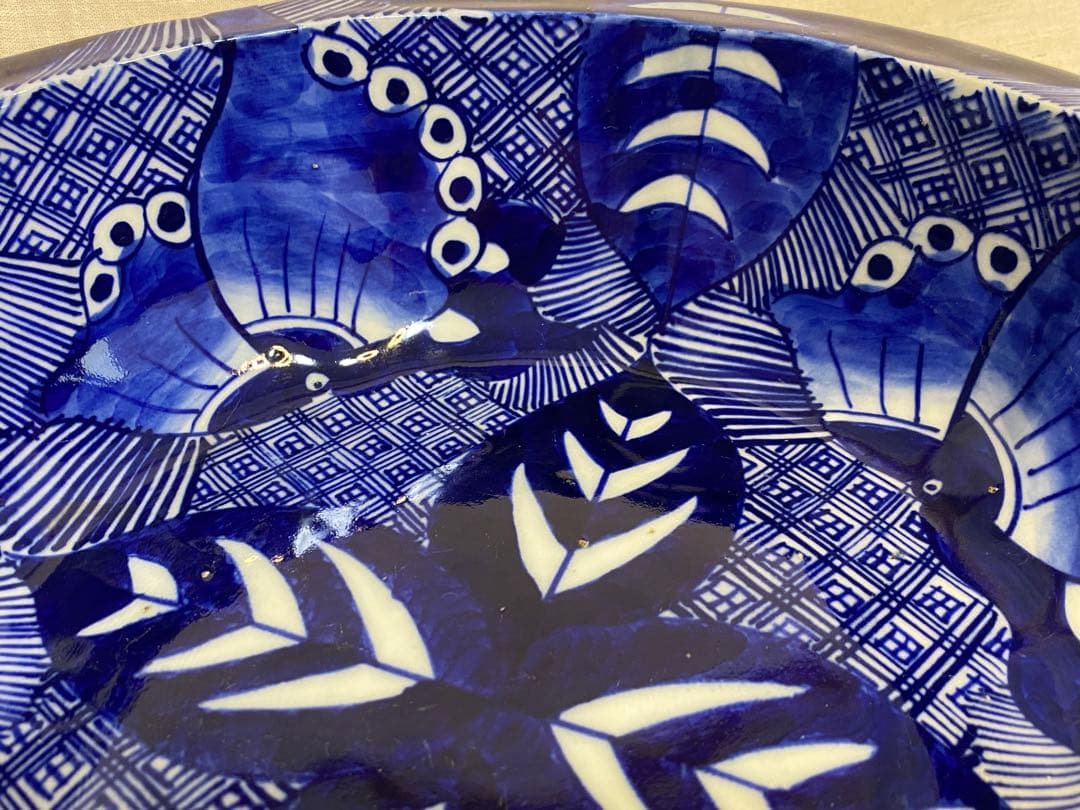 伊万里　古伊万里　染付　ベロ藍　花の図　蝶の図