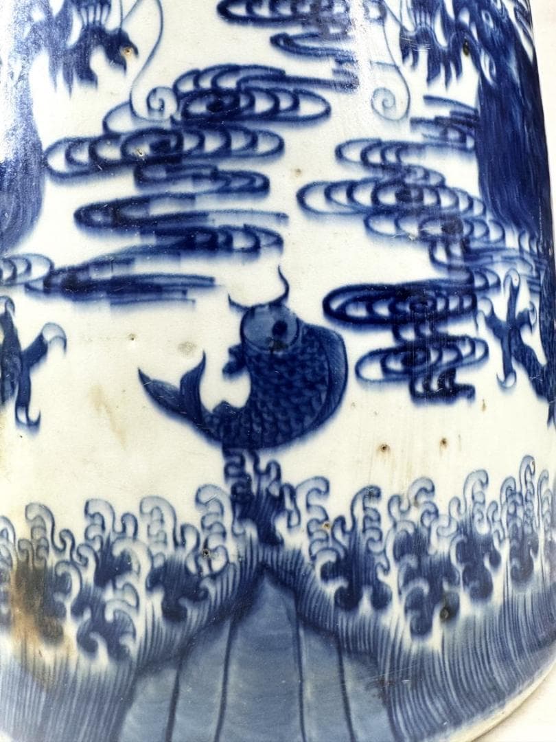 明時代 雙龍雙鳳凰鯉筆巻大鉢 約10.3kg 伝世品焼物 青花 WWTT014