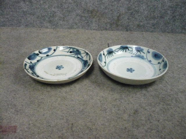 古伊万里染付草花文くらわんか皿 2枚 [B31563]