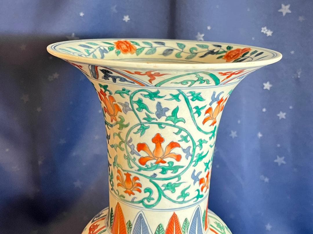 中国古玩 大明萬暦年製 彩色雲龍紋花瓶 花器 花生 高さ約42.3cm 時代物