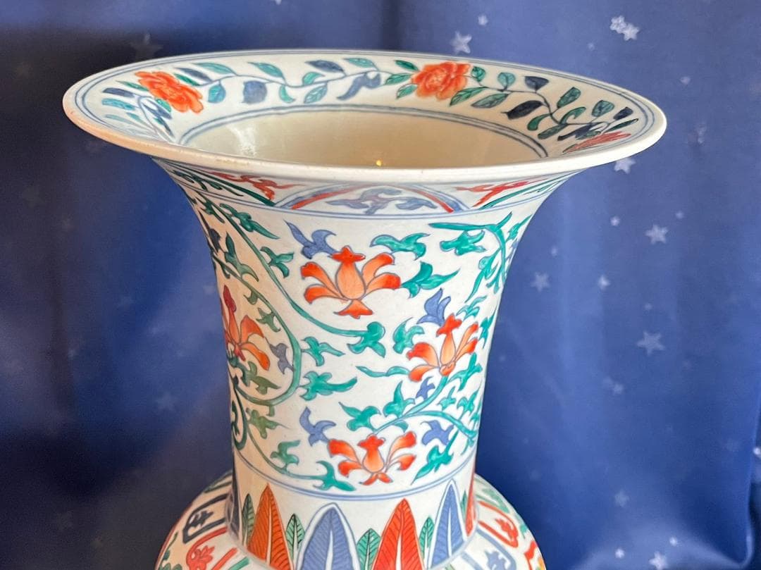 中国古玩 大明萬暦年製 彩色雲龍紋花瓶 花器 花生 高さ約42.3cm 時代物