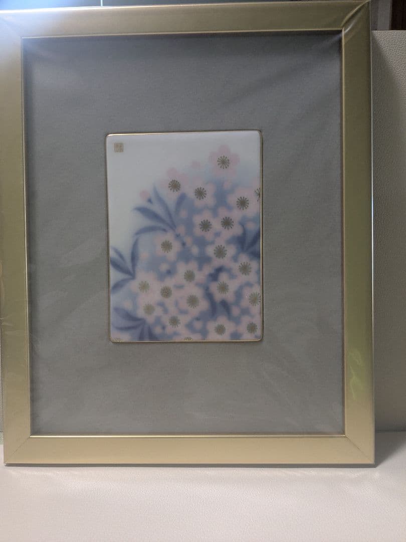 花柄 陶器絵画 金色フレーム付き