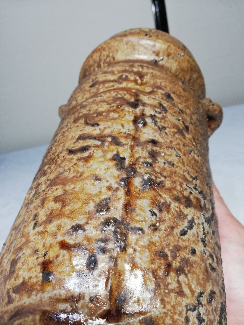 日幡光顕 備前焼 耳付窯変花入 花器 フラワーベース 花瓶 置物 工芸品 茶道具