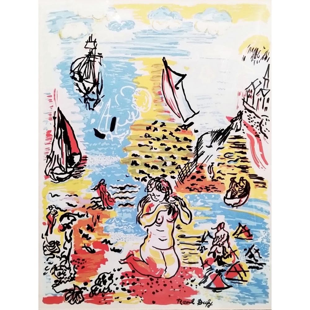 ラウル・デュフィ　人魚と帆船（海水浴）　アートプリント　ポスター　約10号大　額