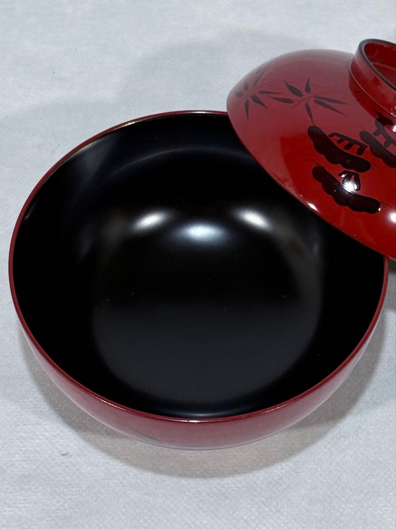 輪島塗　北村葵春造　朱塗 蓬莱山絵　煮物椀五客　美品　共箱　茶道具　懐石　送料込