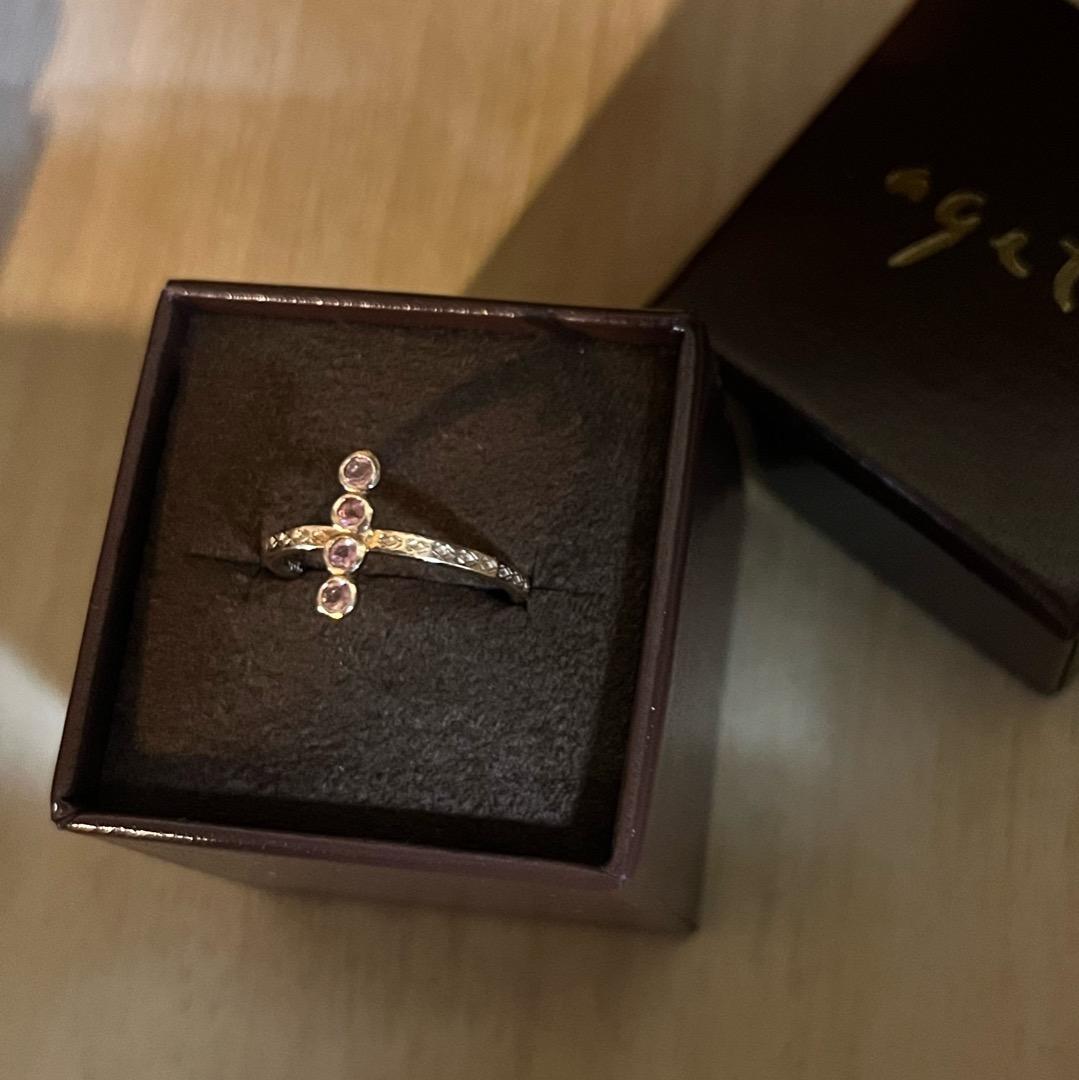 agete。ピンクトルマリンリング。k10。9号。#9アガット。イエローゴールド