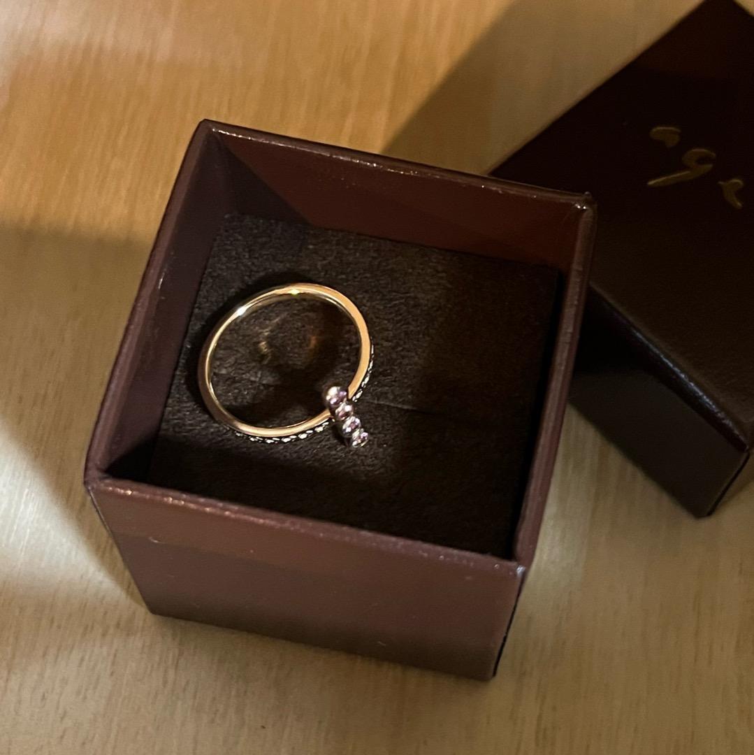 agete。ピンクトルマリンリング。k10。9号。#9アガット。イエローゴールド