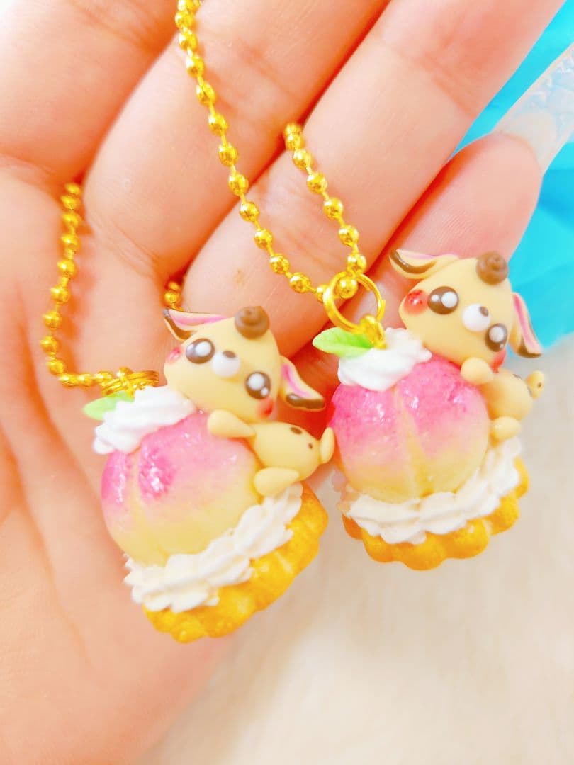 香水瓶　バンビ&くま　シャカシャカキーホルダー　樹脂粘土　チャーム