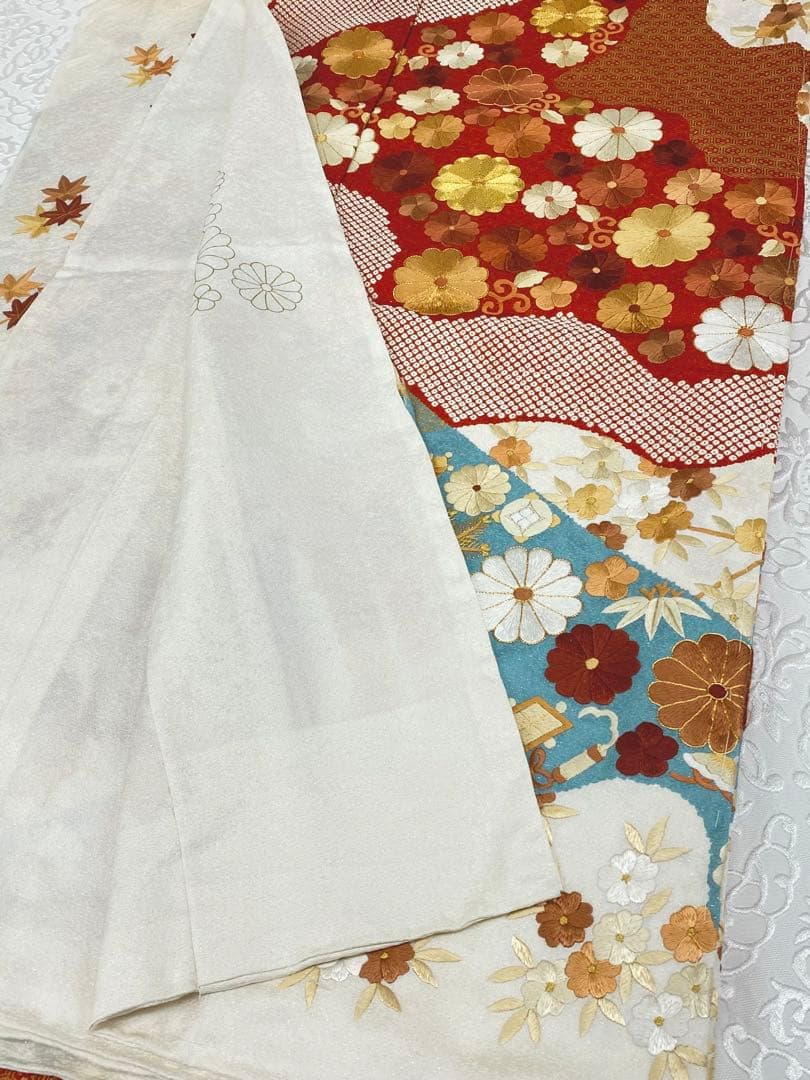 豪華 総手刺繍 振袖 仮絵羽 未仕立て 銀通し 金駒 金彩 宝尽くし 金糸 正絹