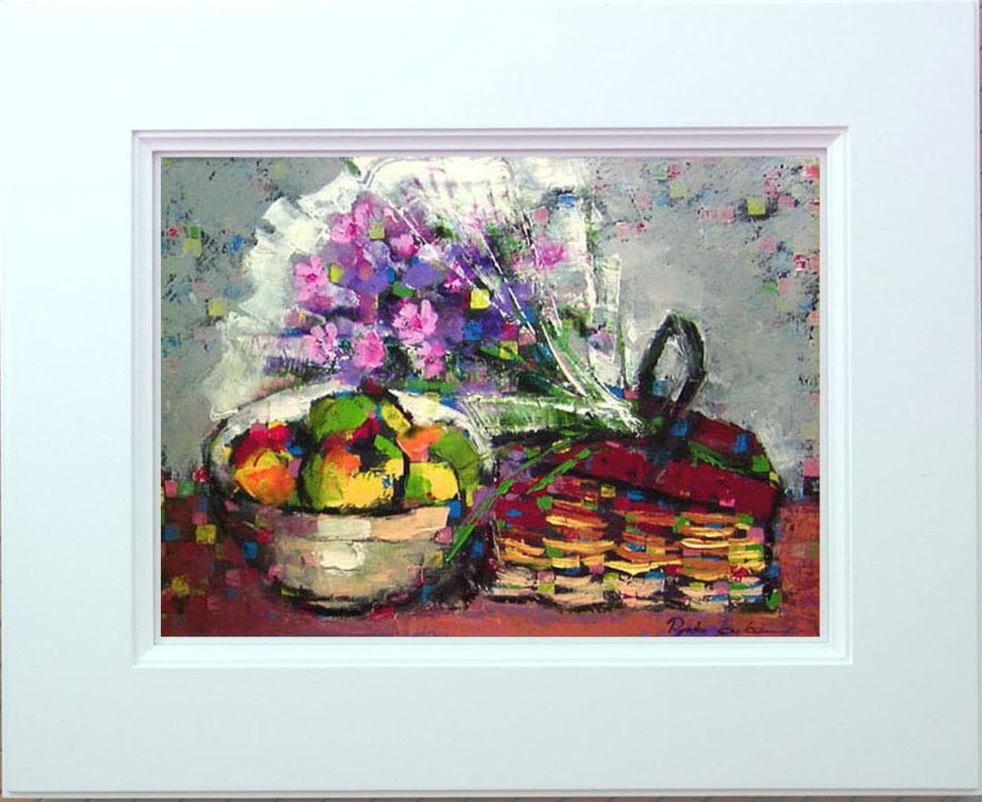 油絵 絵 絵画インテリア 額付(白) uF6-062104 静物 花束 フルーツ