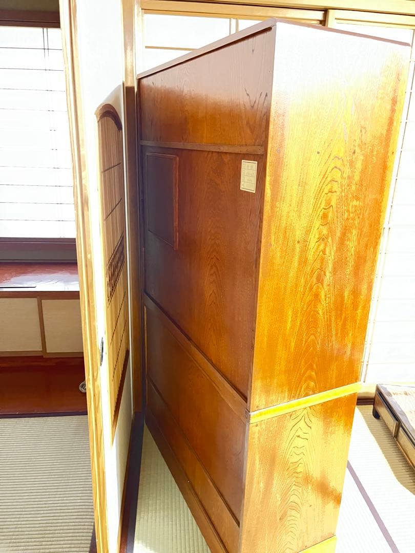 茶箪笥　欅　ケヤキ　和風収納棚 ガラス扉付き　アンティーク風　高さ約150㎝