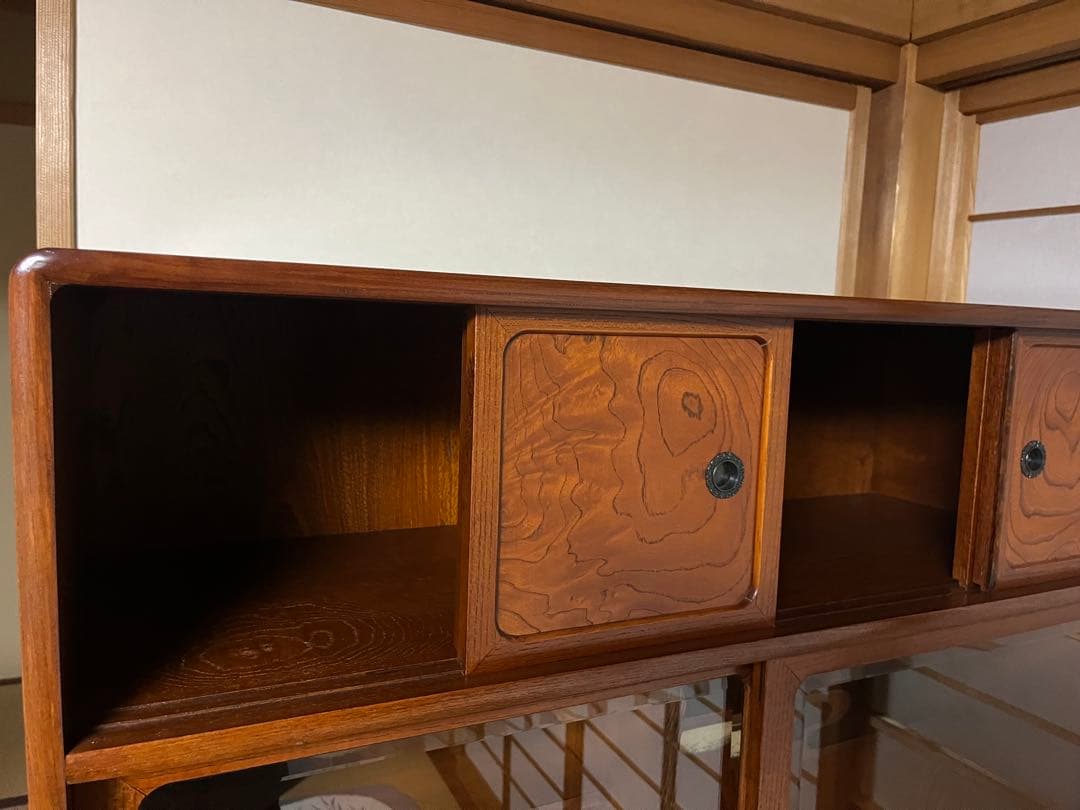 茶箪笥　欅　ケヤキ　和風収納棚 ガラス扉付き　アンティーク風　高さ約150㎝