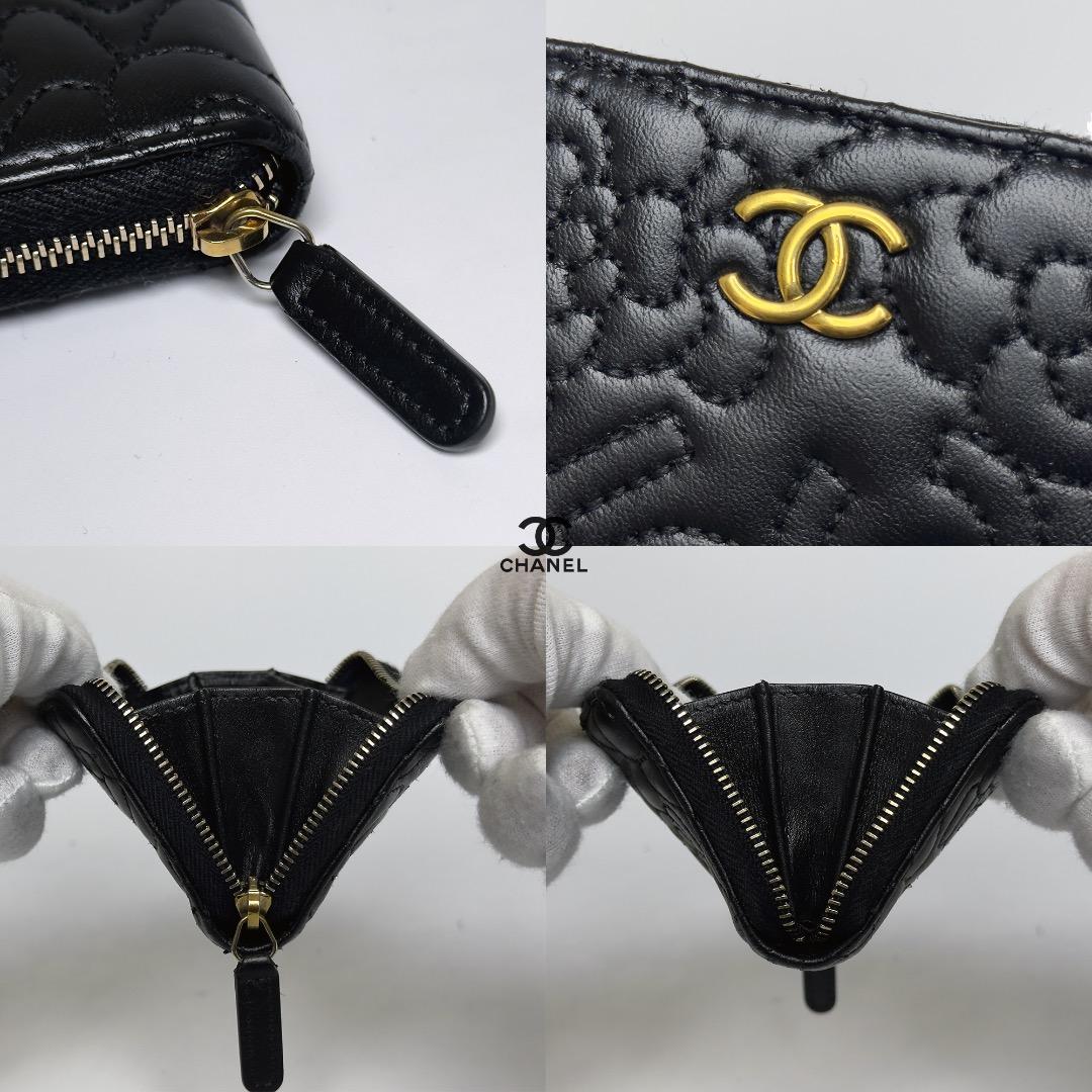 正規品　超美品　シャネル　カメリア　No.5　ケース　ラウンドファスナー