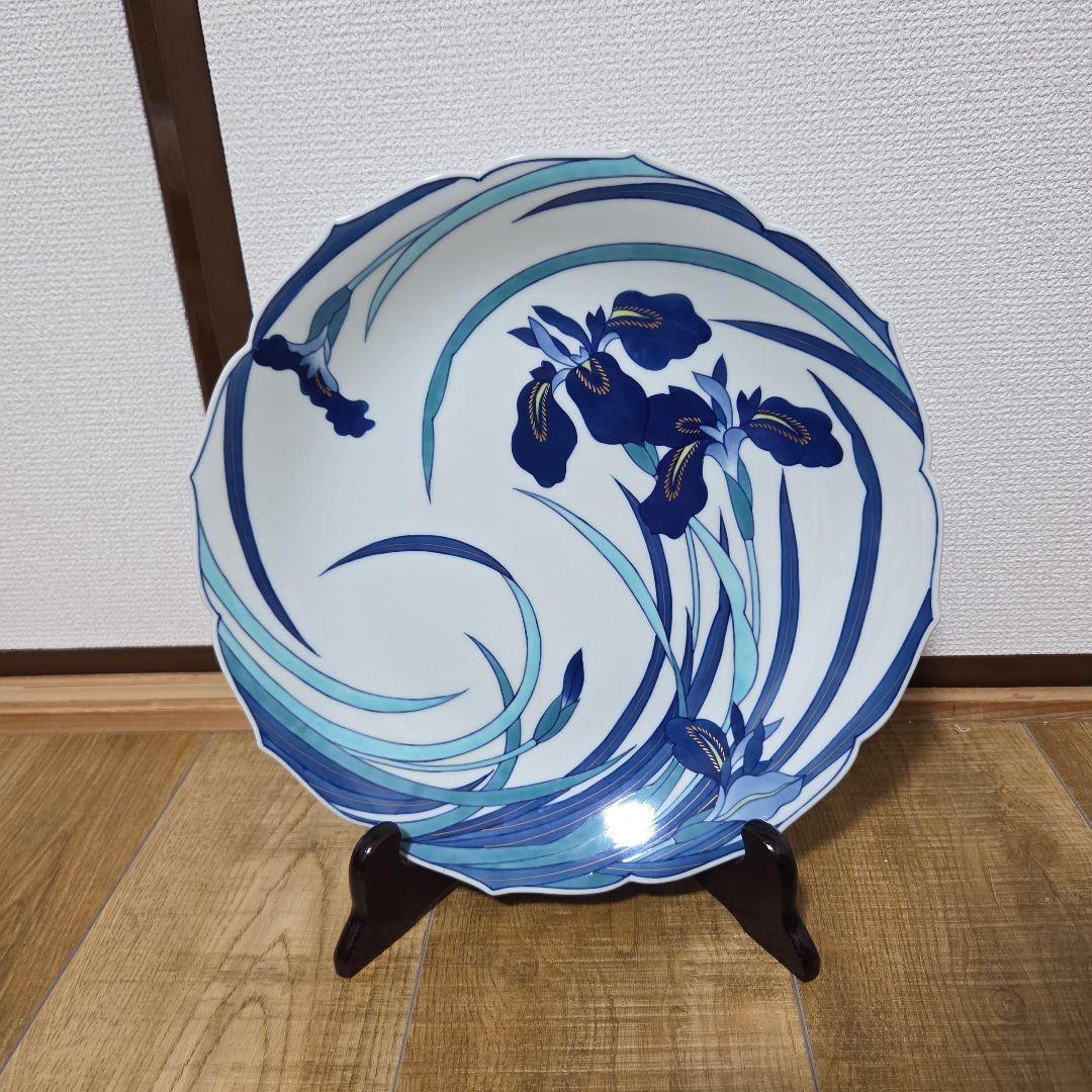 皇室御用達　有田焼　香蘭社　飾り皿 染錦菖蒲