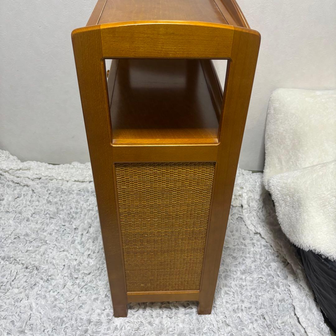 希少　オールドカリモク　ラタン　電話台　FAX台　キャビネット