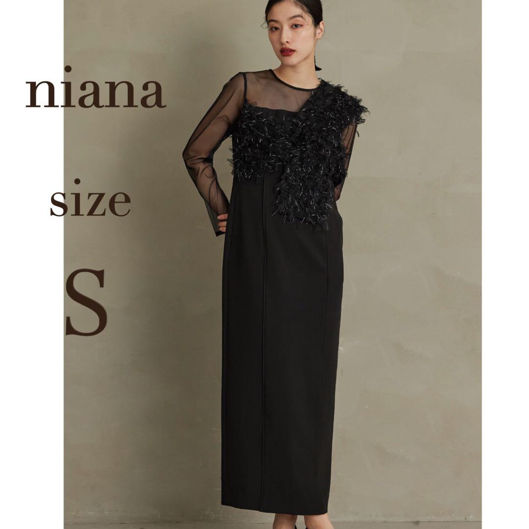 人気　ニアナ　フリンジグリッターノットドレス　パーティ　オケージョン　ブラック