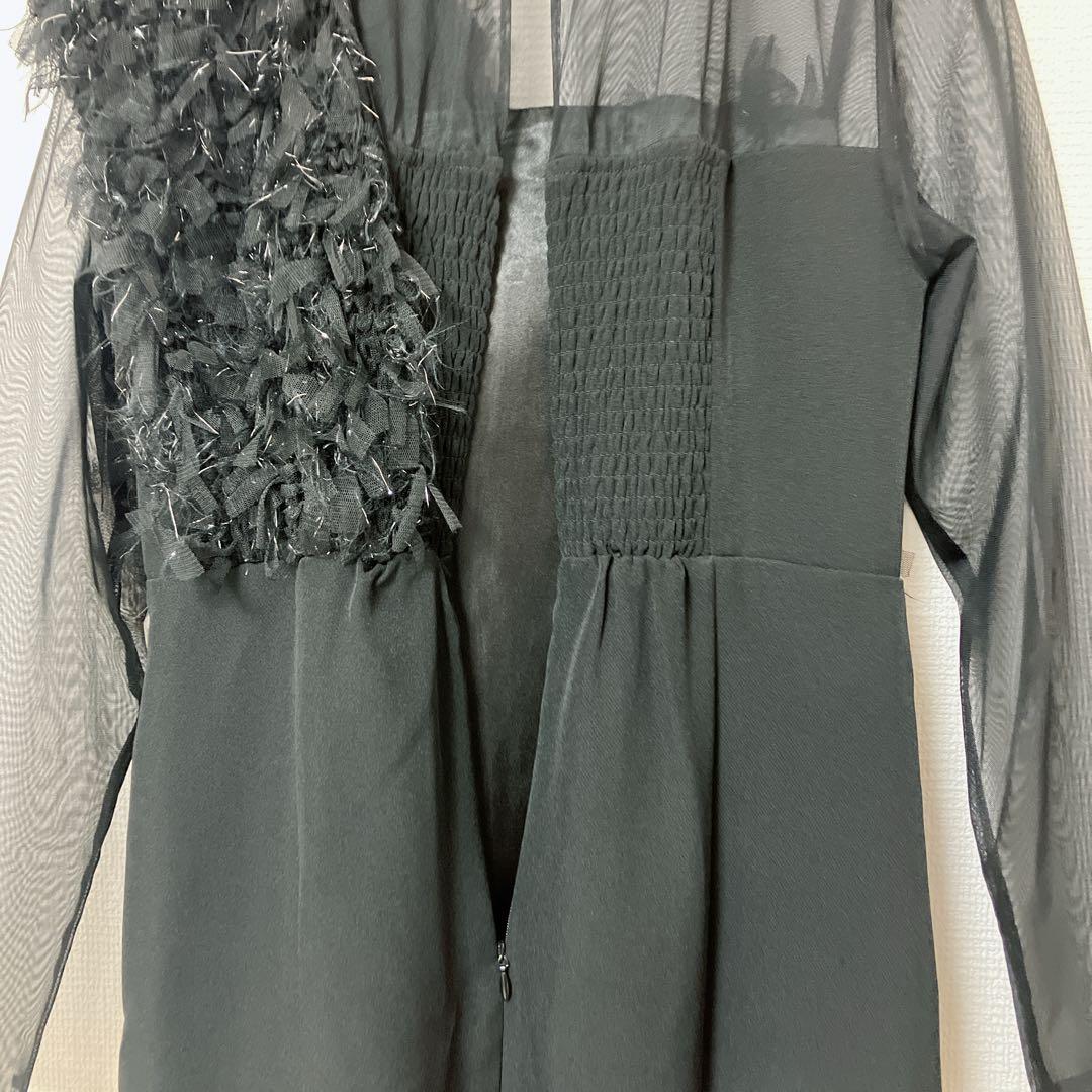 人気　ニアナ　フリンジグリッターノットドレス　パーティ　オケージョン　ブラック