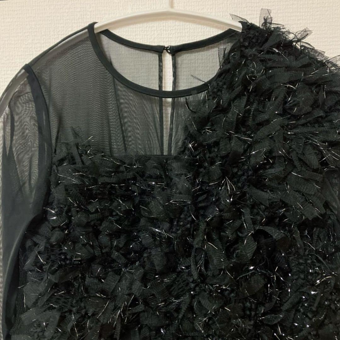 人気　ニアナ　フリンジグリッターノットドレス　パーティ　オケージョン　ブラック