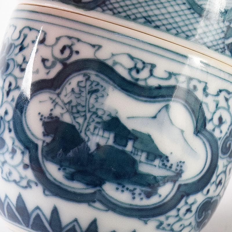 茶道具　湖東焼　染付　山水文　茶入　茶壺　時代箱　V　7661