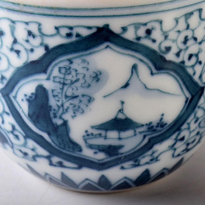 茶道具　湖東焼　染付　山水文　茶入　茶壺　時代箱　V　7661