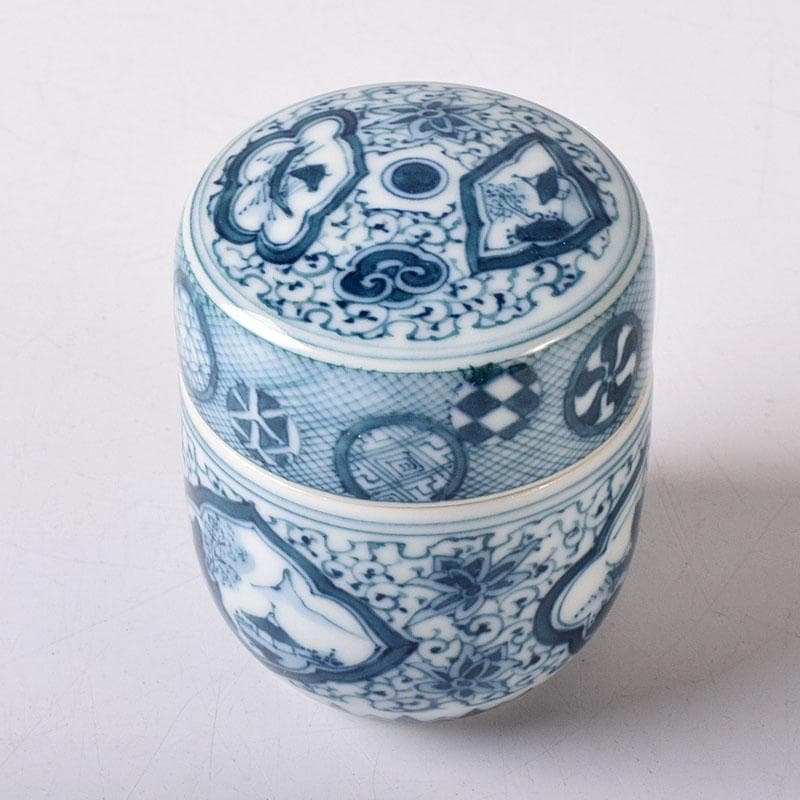 茶道具　湖東焼　染付　山水文　茶入　茶壺　時代箱　V　7661