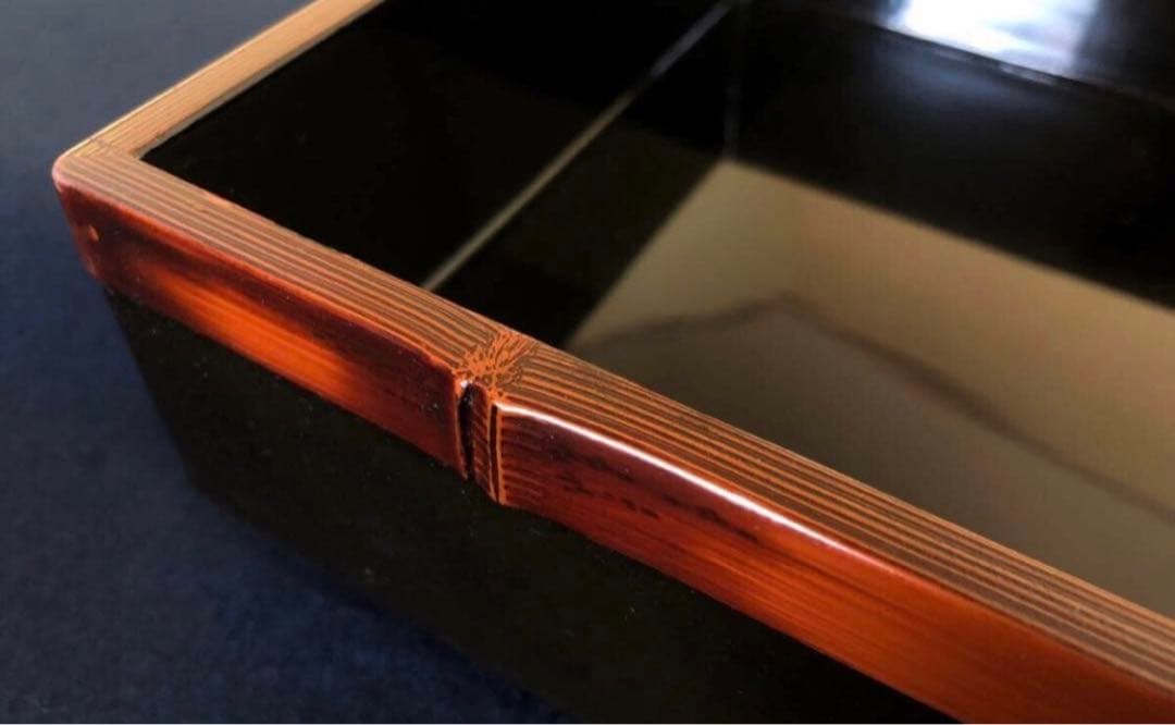 《レ》竹塗 五段重 重箱 替蓋付 木製漆器 木箱　251113え1