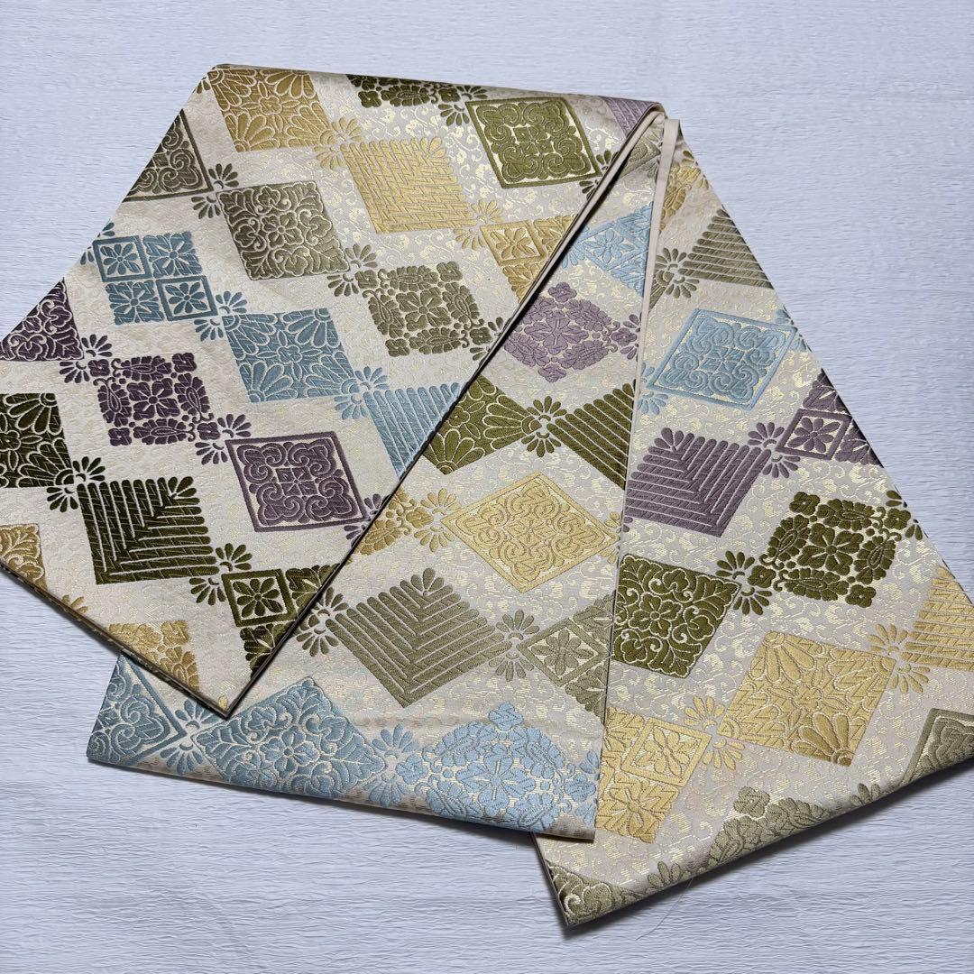 m-26 花菱 七宝 袋帯 正絹 六通 未使用極美品