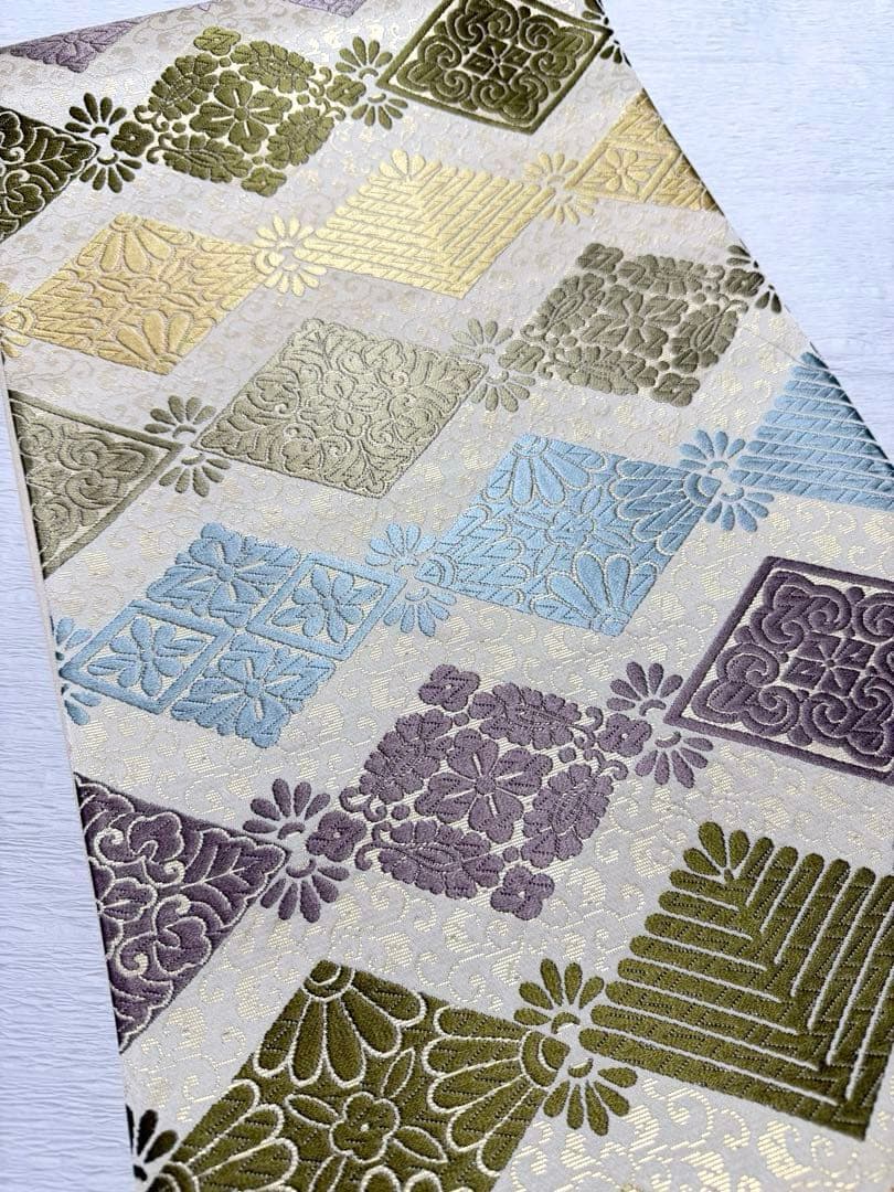 m-26 花菱 七宝 袋帯 正絹 六通 未使用極美品