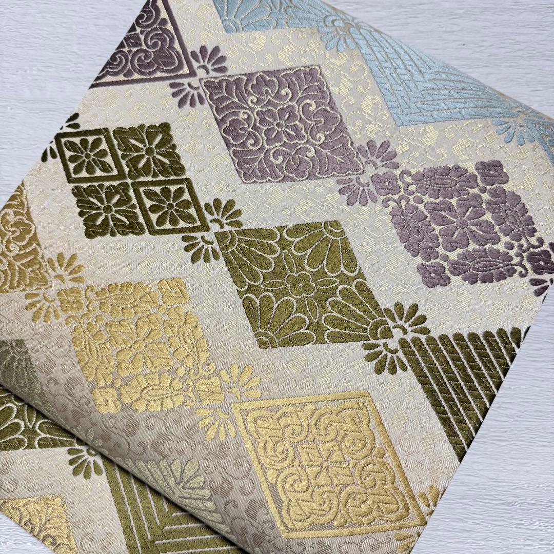 m-26 花菱 七宝 袋帯 正絹 六通 未使用極美品