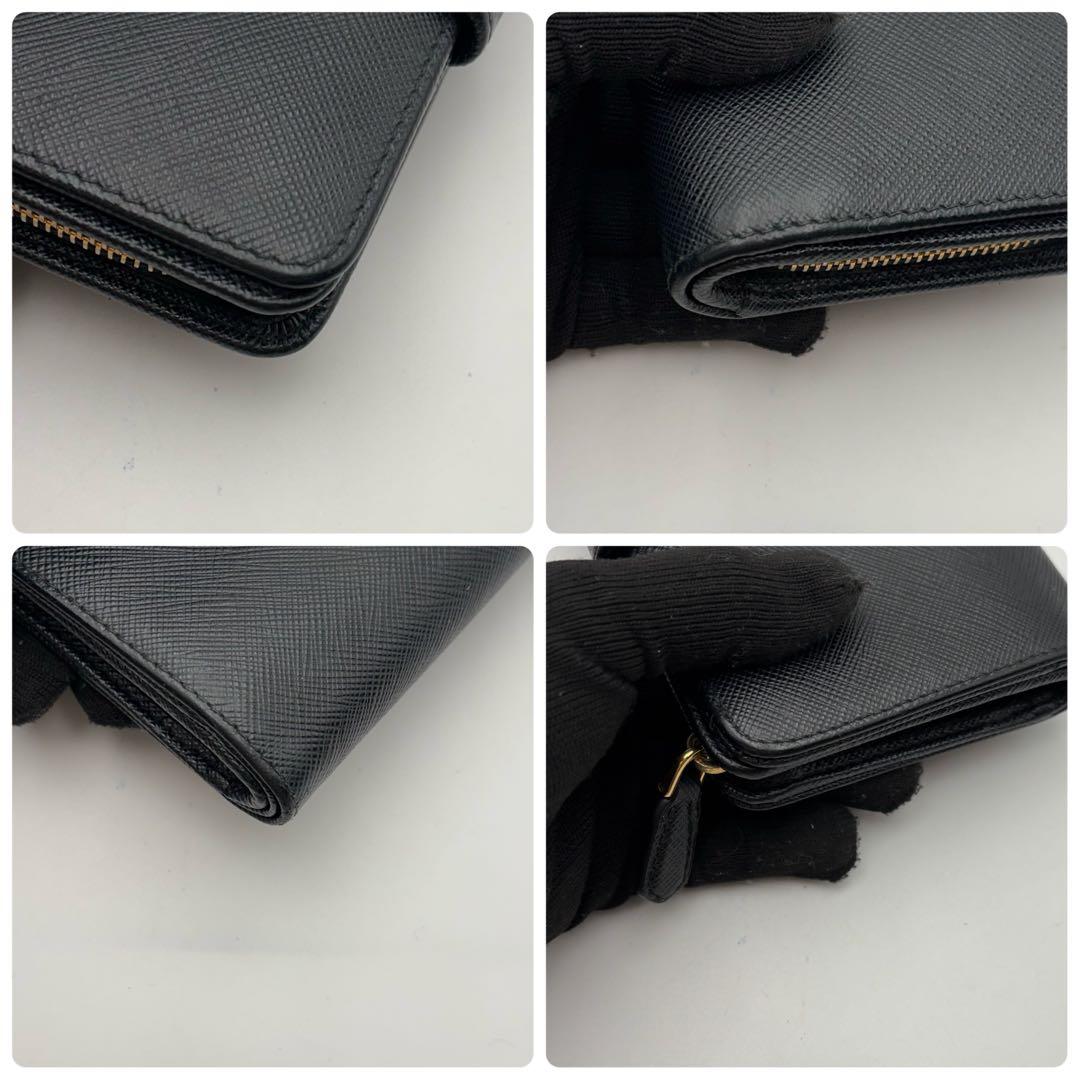 極美品　プラダ　PRADA 二つ折り財布　サフィアーノ　レザー　ブラック