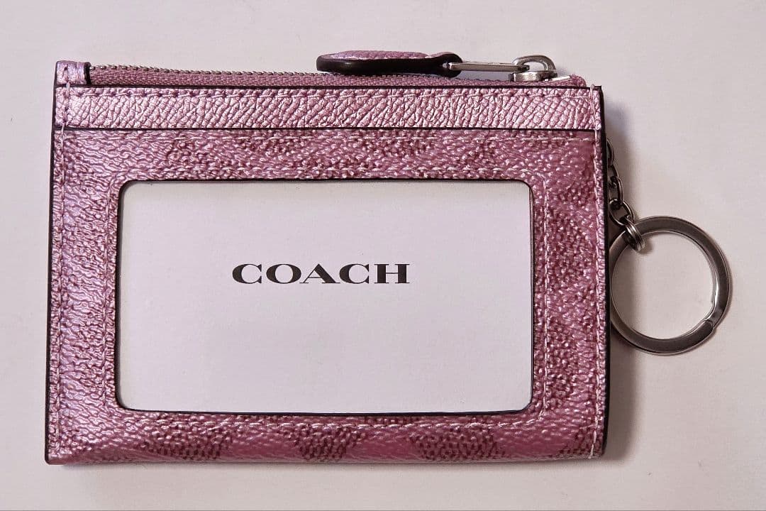 コーチ　ケース　小銭入れ　シグネチャー　限定品　キーリング　ピンク