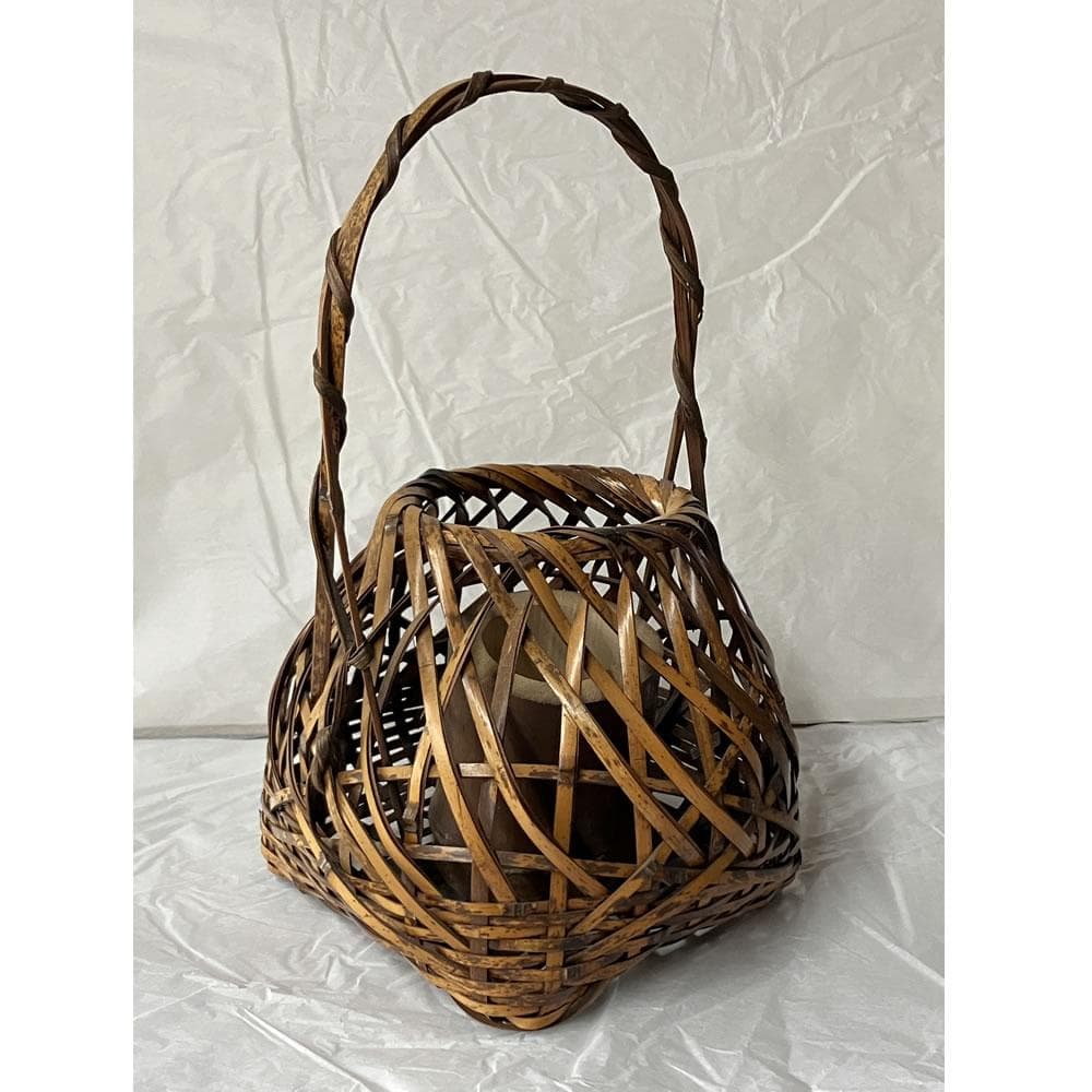 y053 竹花籠 在銘 花籠 竹籠 花入 宗全籠 竹花入 竹工芸 茶道具