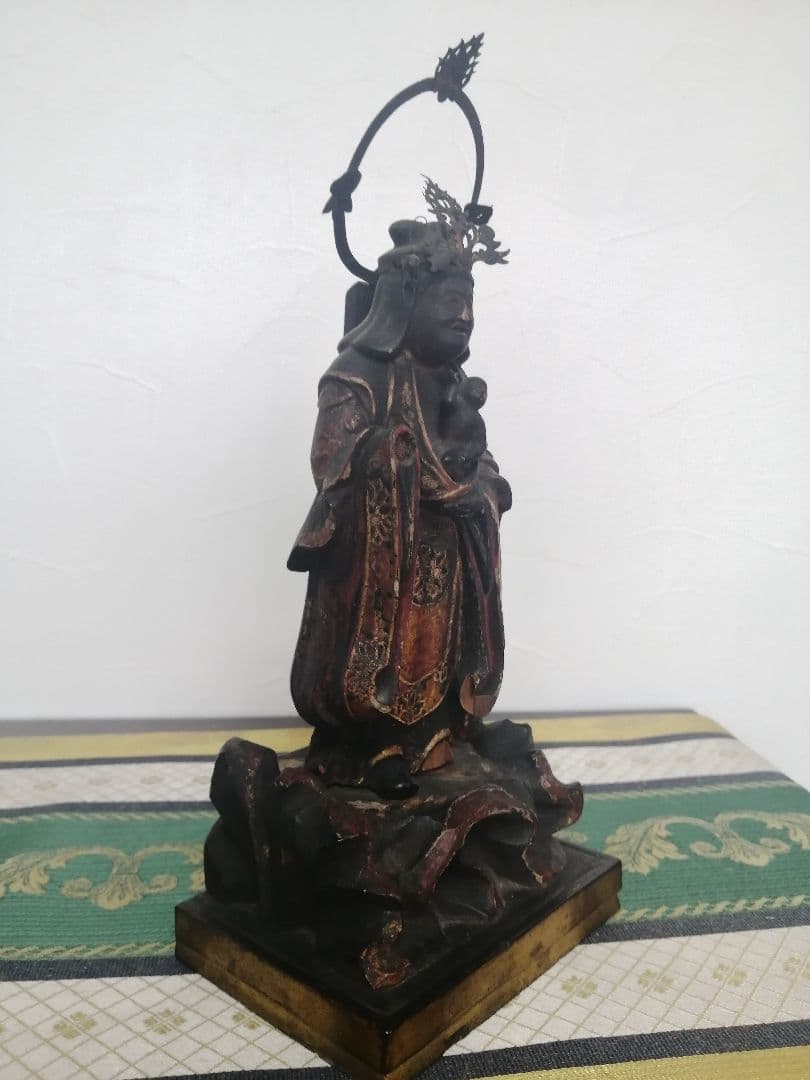 古美術 江戸時代 彩色 木彫 鬼子母神 仏像
