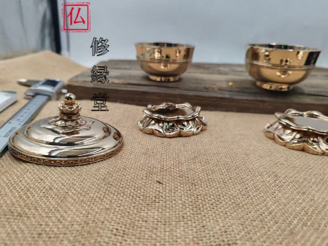 【修縁堂】密教法具古美術品 宝珠型 塗洒二器