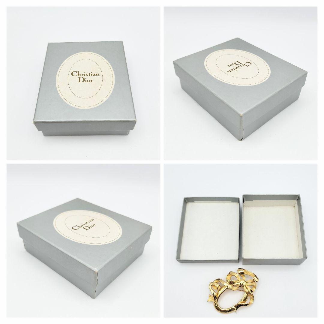 【S】美品 Dior ディオール リボン ヴィンテージ ゴールド ブローチ 箱付