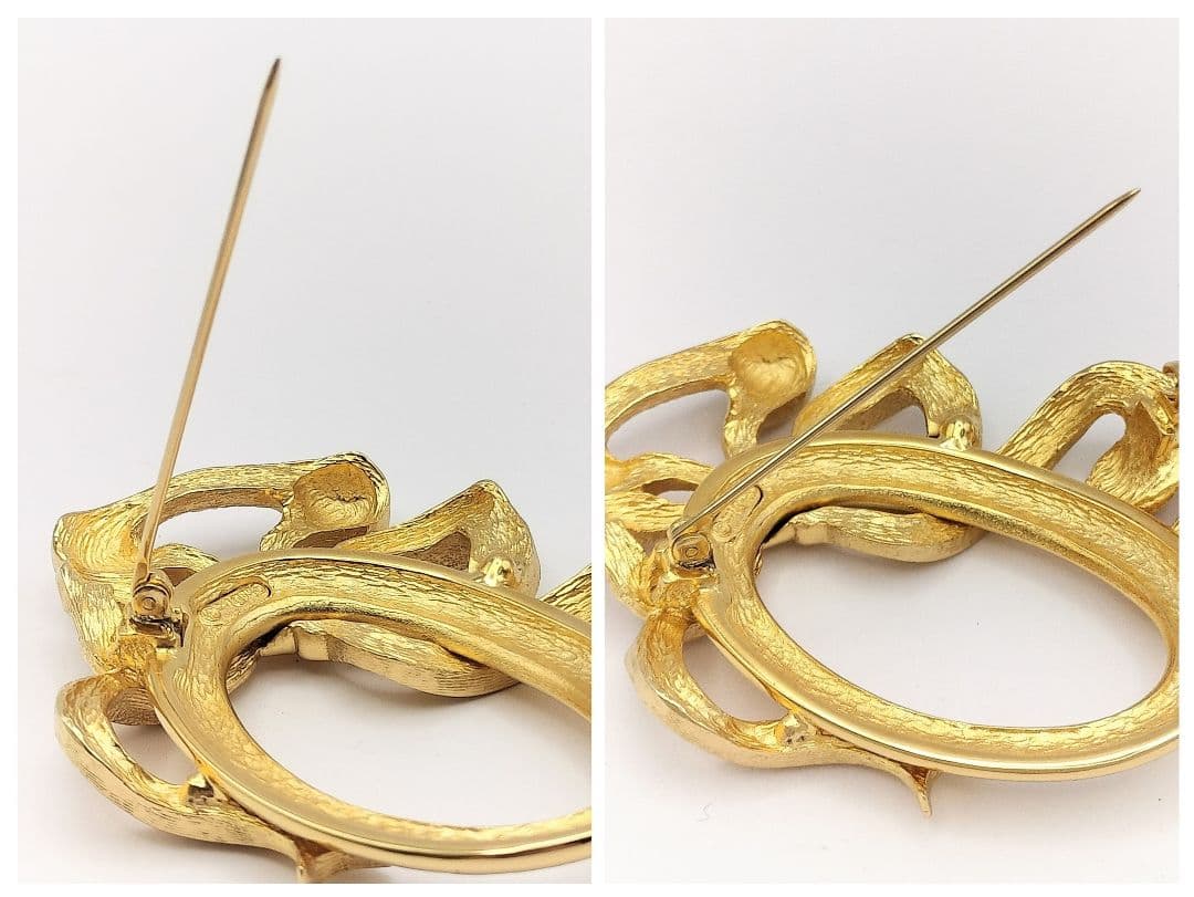 【S】美品 Dior ディオール リボン ヴィンテージ ゴールド ブローチ 箱付