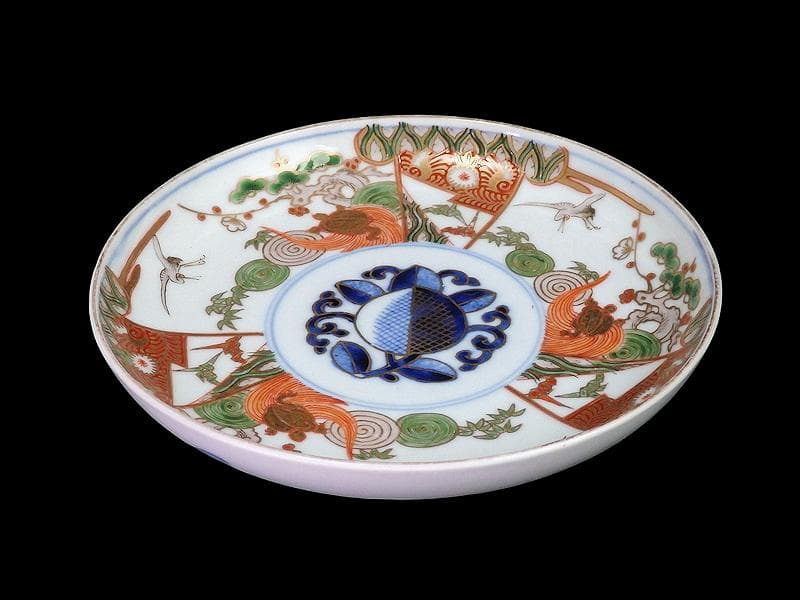 古伊万里　金襴手　松竹梅に鶴亀の図　５寸半皿　５枚　A915AS-CXd