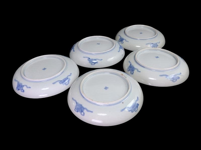 古伊万里　金襴手　松竹梅に鶴亀の図　５寸半皿　５枚　A915AS-CXd