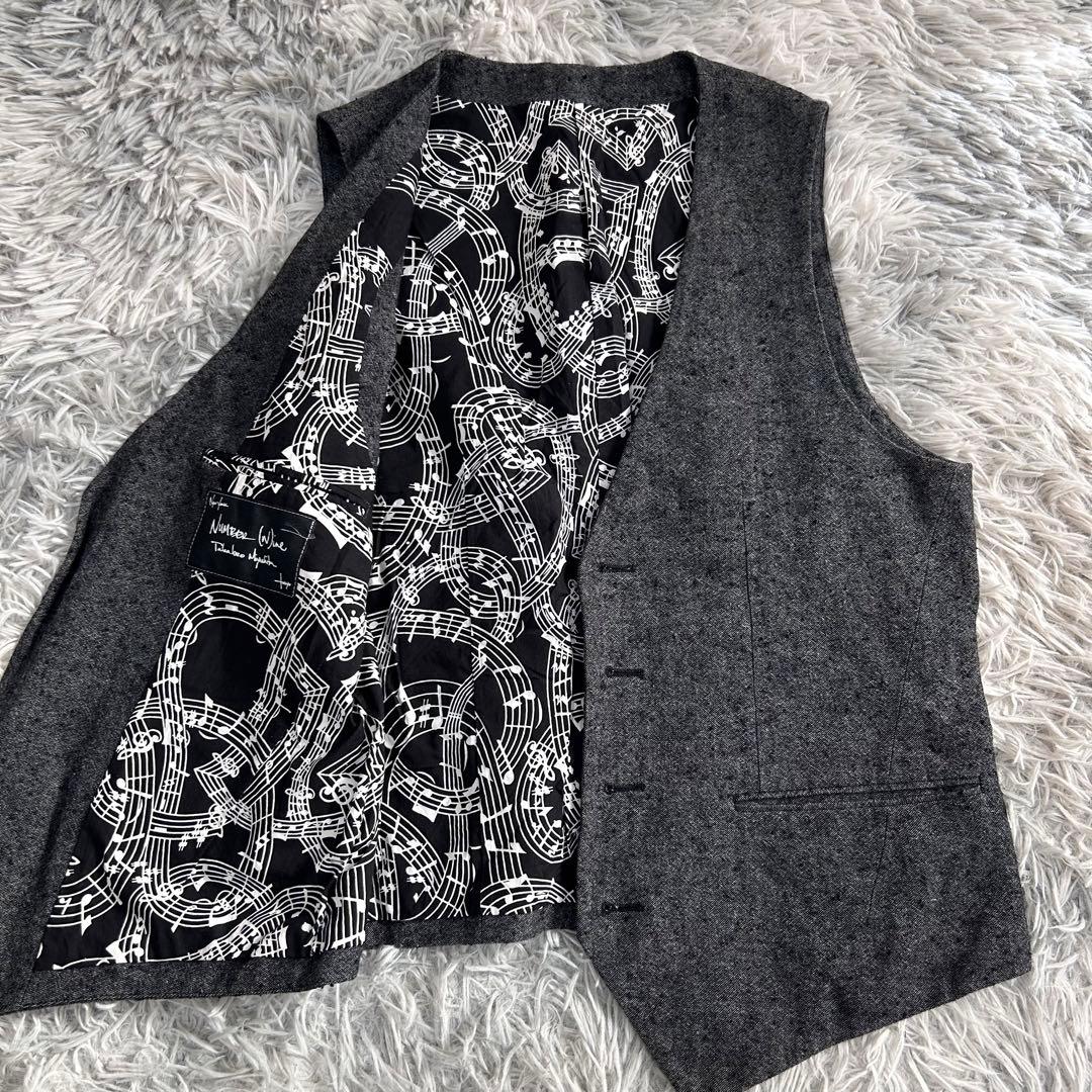 m6376【ナンバーナイン】ジレ ベスト 音符柄 3サイズ 日本製 ボイル生地