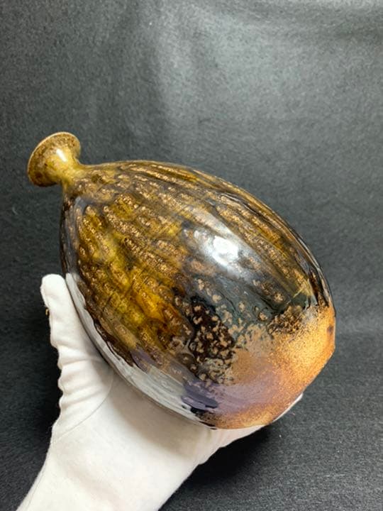 中島卓　灰釉 花器　飛鳥窯