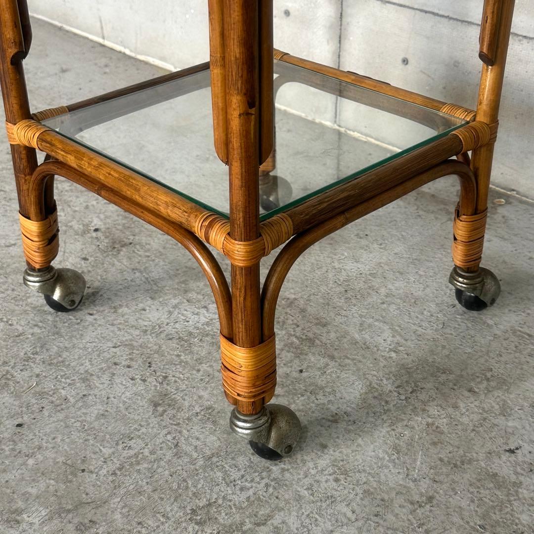 ꧁70s-80's ꧂オールドラタン シェルフ ガラスラック ミッドセンチュリー