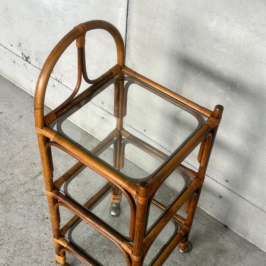 ꧁70s-80's ꧂オールドラタン シェルフ ガラスラック ミッドセンチュリー