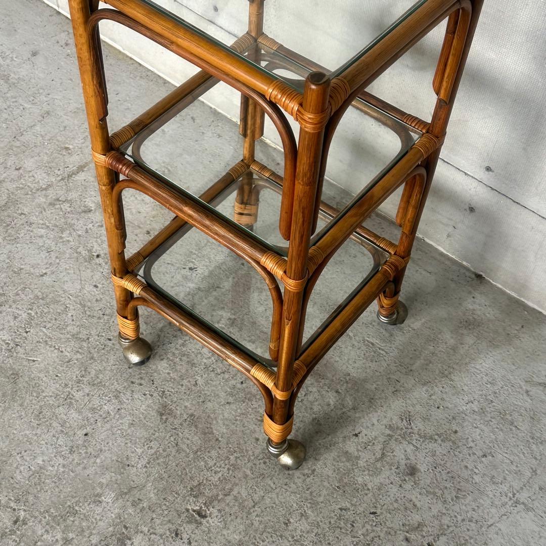 ꧁70s-80's ꧂オールドラタン シェルフ ガラスラック ミッドセンチュリー