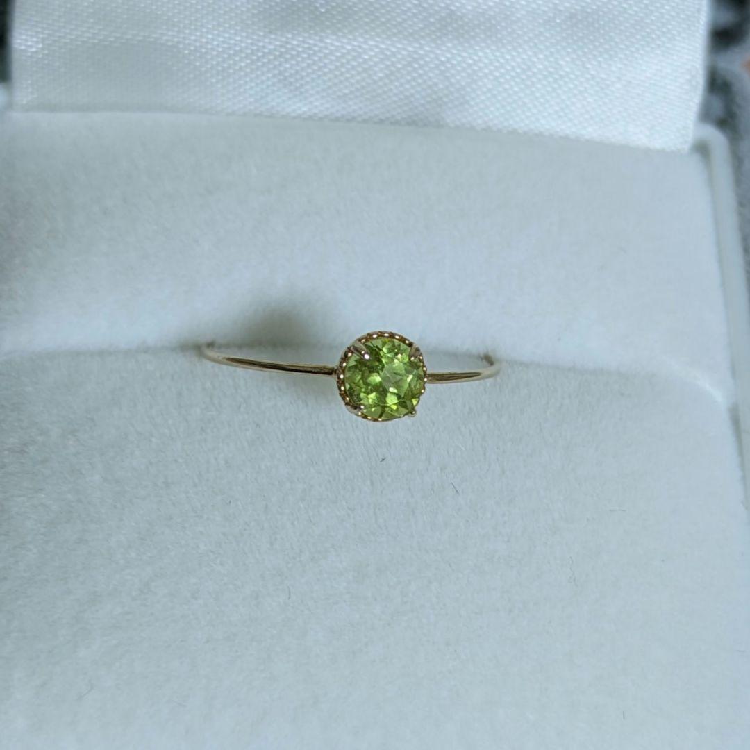 k10 華奢リング　ペリドット　ラウンド4ミリ　11号　ブルーオパールおまけつき