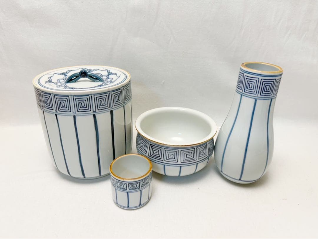 ほぼ未使用 茶道具 洞華苑 桶側 皆具 底印 杓立て 建水 蓋置 水指 共箱