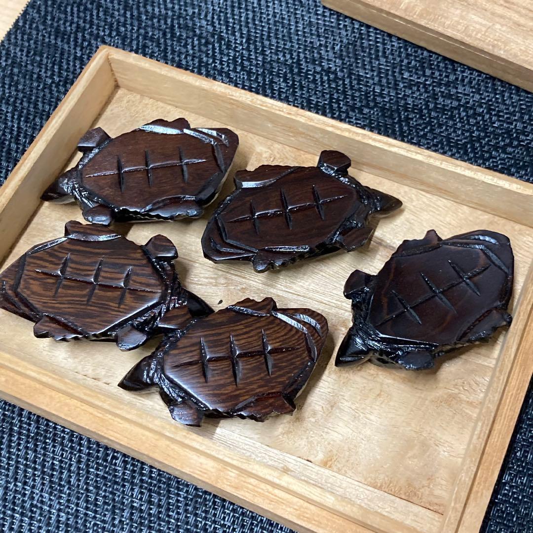 【希少】埋もれ木 埋もれ木細工 亀 箸置き 置きもの インテリア 拭き漆　セット